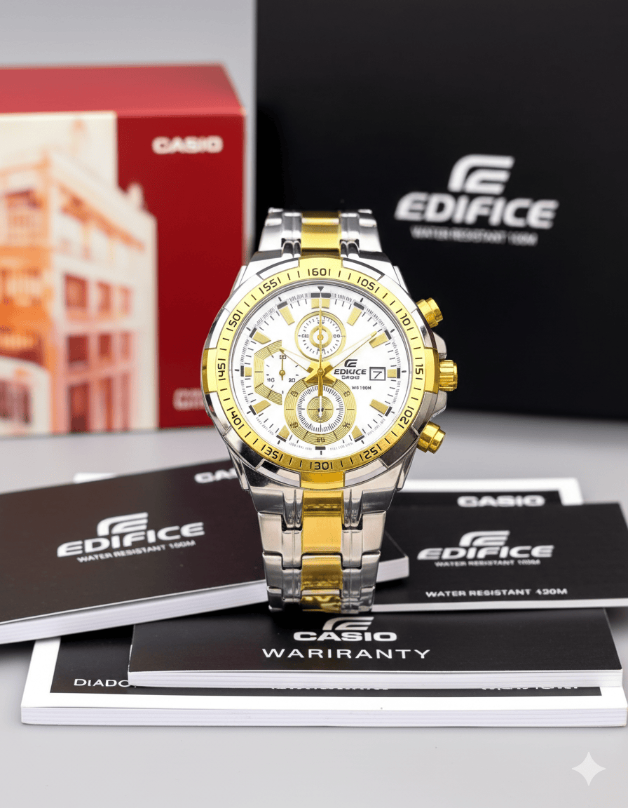 Casio Edifice Chronograph Men’s Watch – Two-Tone Gold & Silver Edition