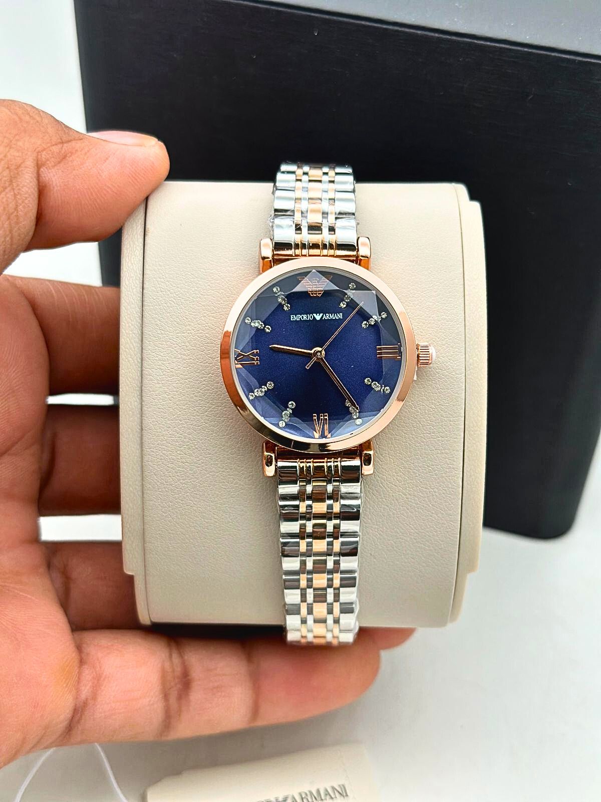 Emporio Armani Women’s Watch – Blue Dial & Rose Gold Two-Tone Bracelet