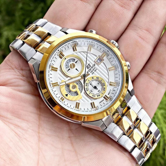 Casio Edifice Chronograph Men's Watch – Gold & Silver Stainless Steel Edition