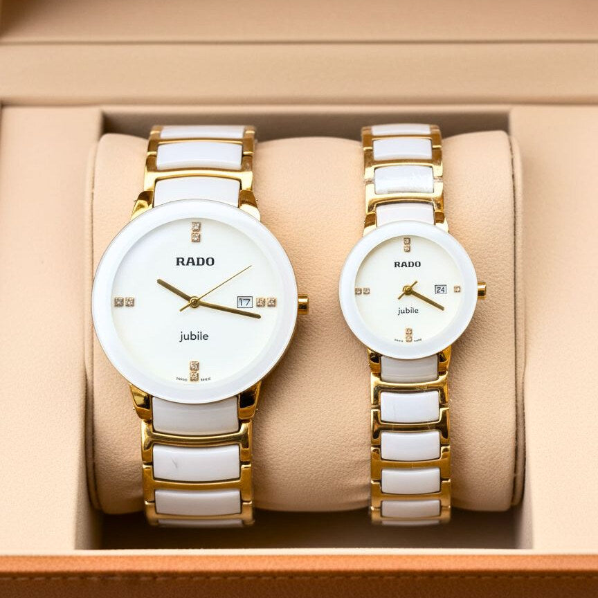 Rado Jubile Gold and White Ceramic Couple Watch