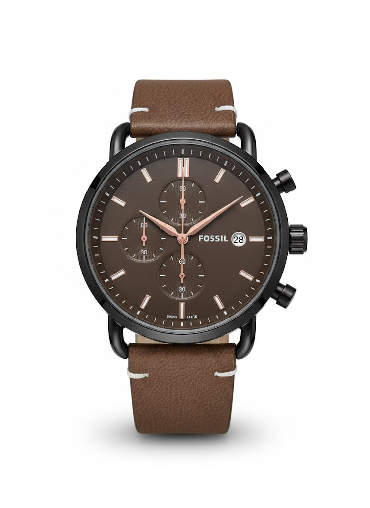 Fossil Chronograph Brown Dial Men’s Watch – Matte Black Edition