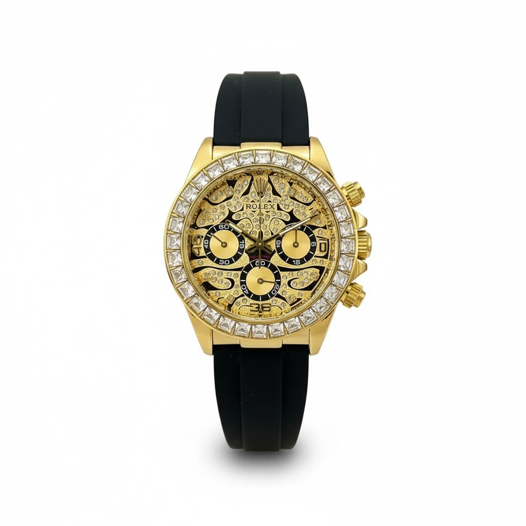 Luxury Gold Tiger eye Chronograph Watch – Diamond Bezel Edition