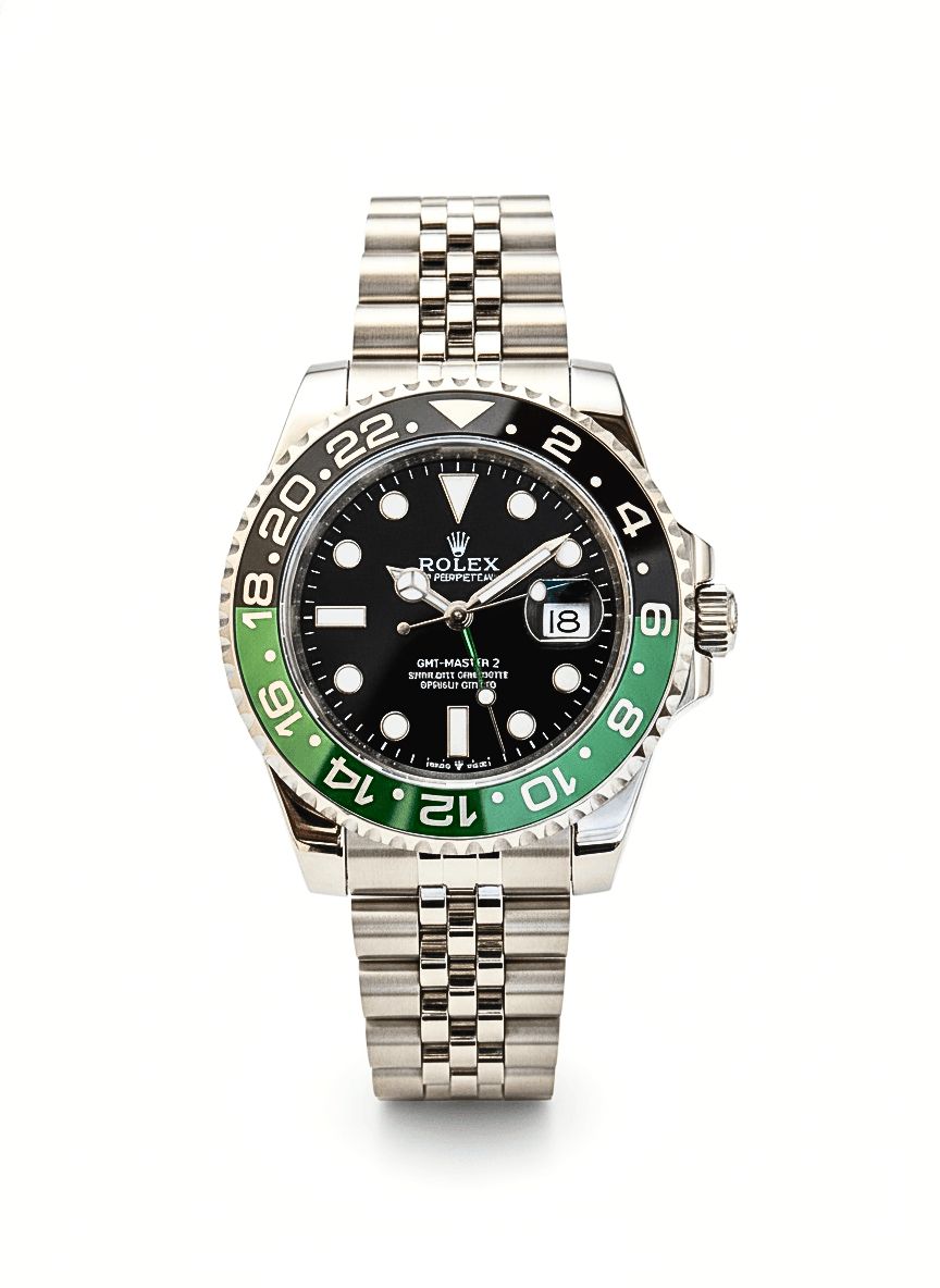 Luxury GMT Master Green Bezel Men’s Watch – Silver Edition