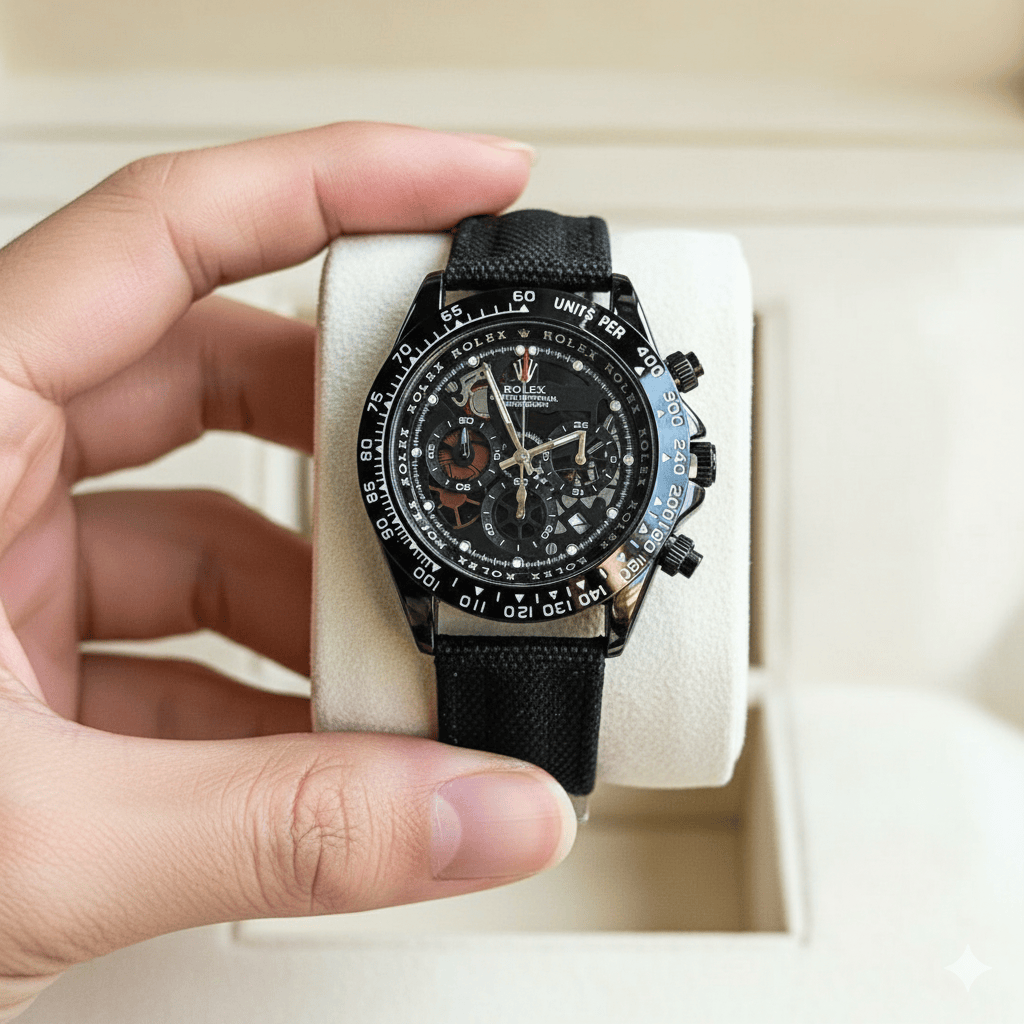 Men’s Luxury Chronograph Watch – Stainless Steel Black Dial Edition