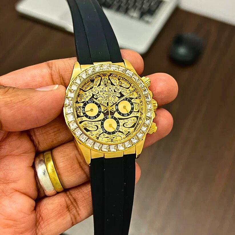 Luxury Gold Tiger eye Chronograph Watch – Diamond Bezel Edition