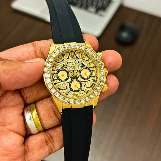 Luxury Gold Tiger eye Chronograph Watch – Diamond Bezel Edition