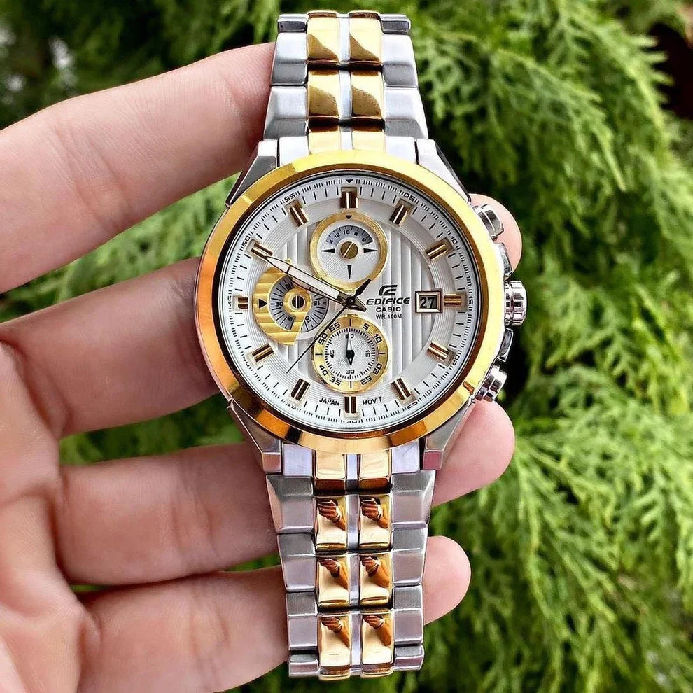 Casio Edifice Chronograph Men's Watch – Gold & Silver Stainless Steel Edition
