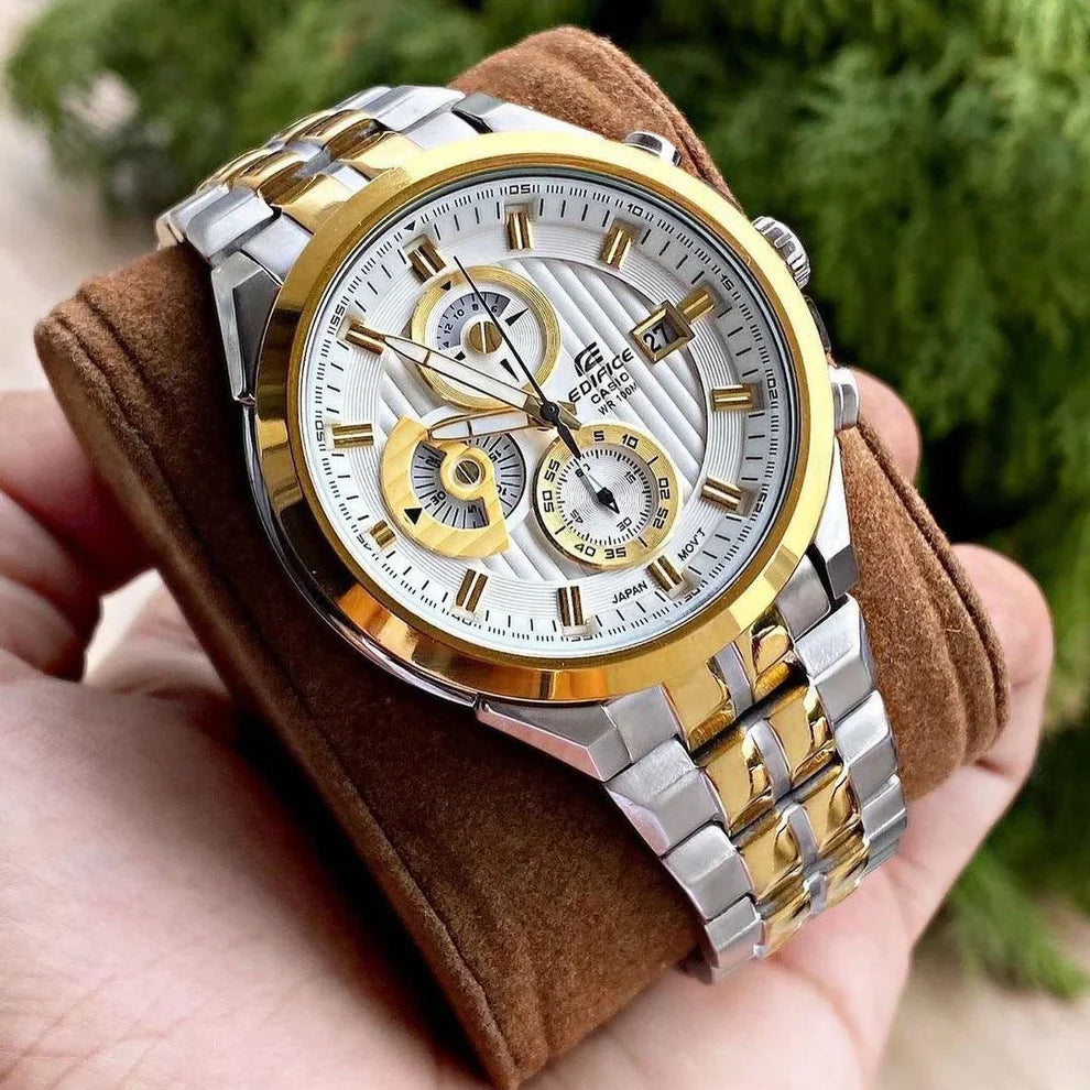 Casio Edifice Chronograph Men's Watch – Gold & Silver Stainless Steel Edition