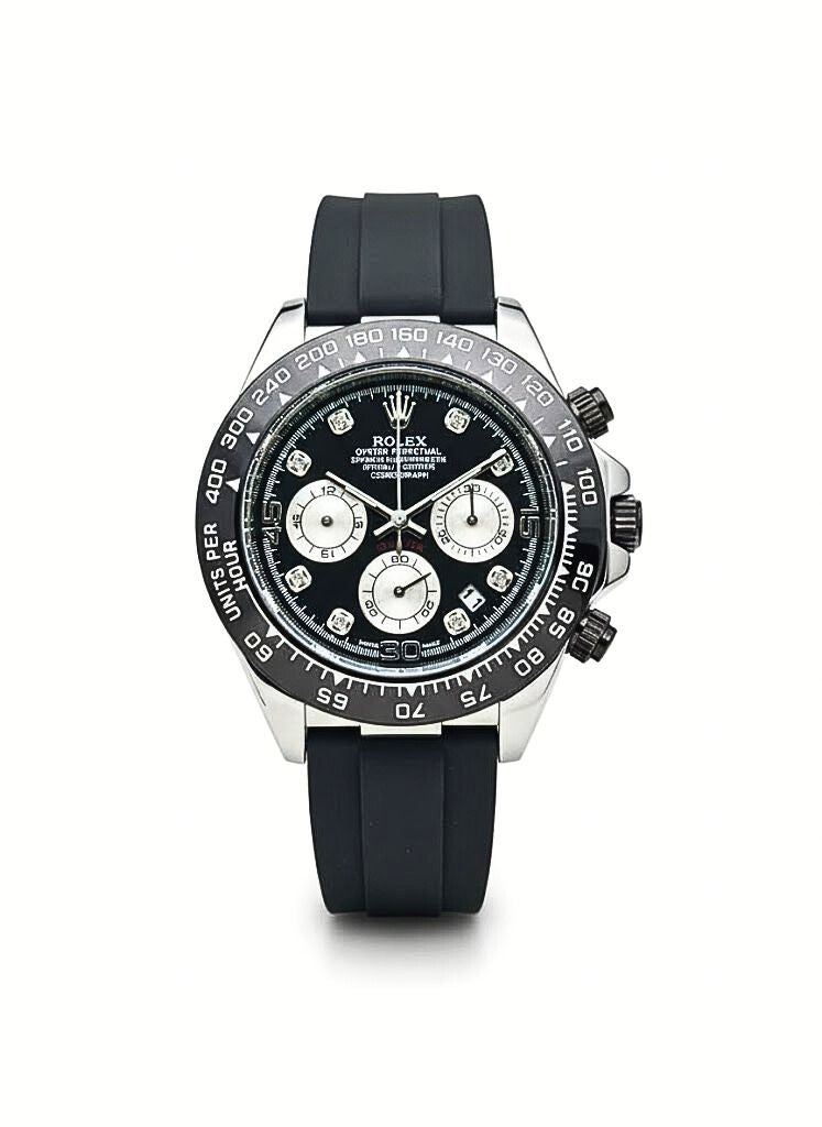 Luxury Daytona Chronograph Black Dial Men’s Watch – Silver Edition