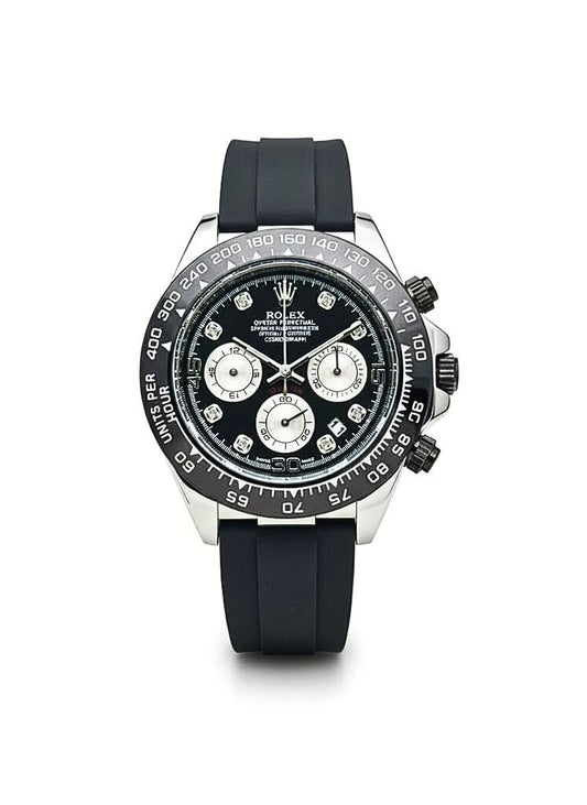 Luxury Daytona Chronograph Black Dial Men’s Watch – Silver Edition