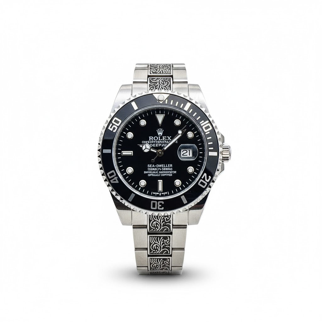 Luxury Sea-Dweller Black Dial Men’s Watch – Silver Engraved Edition