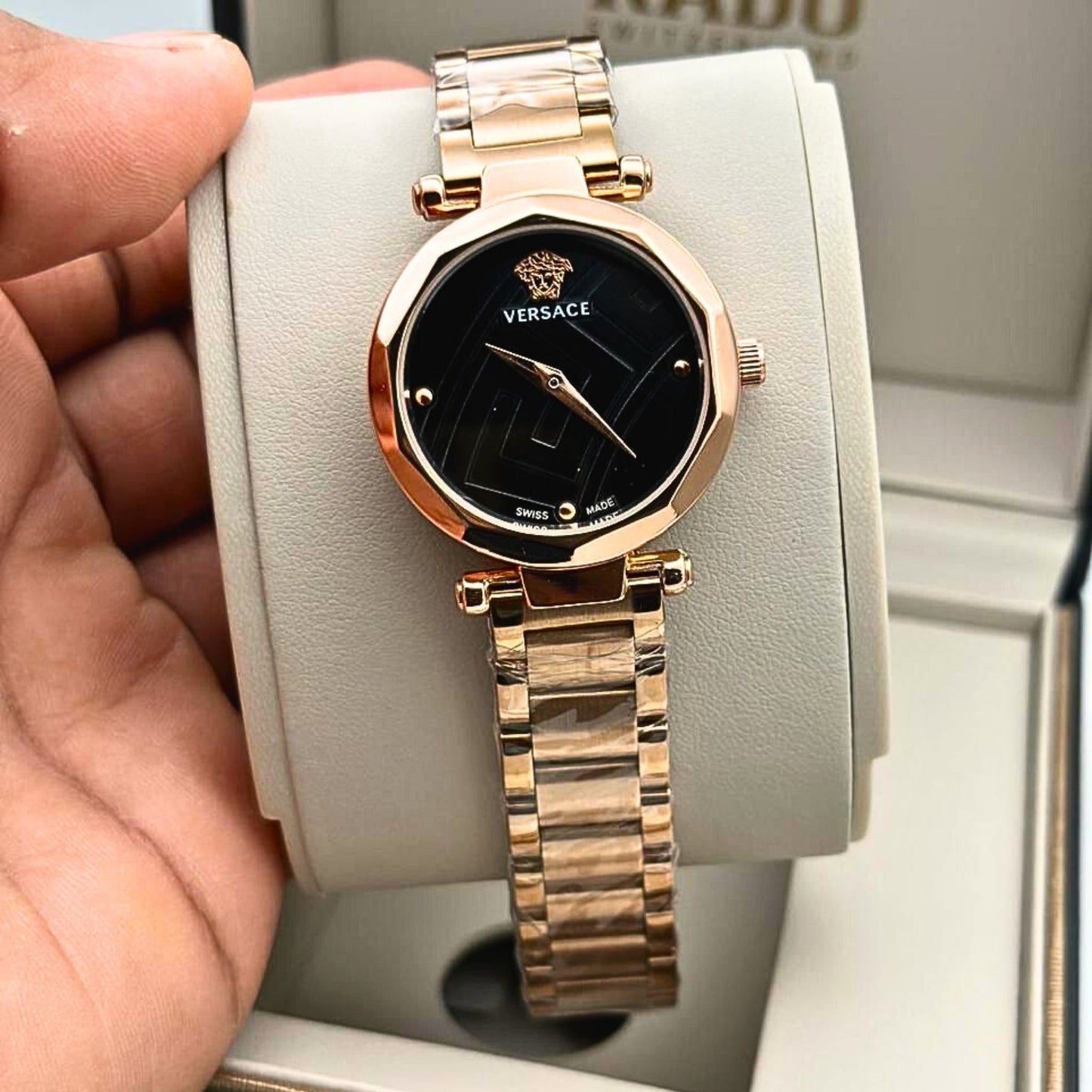Versace Black Dial Rose Gold Women’s Watch